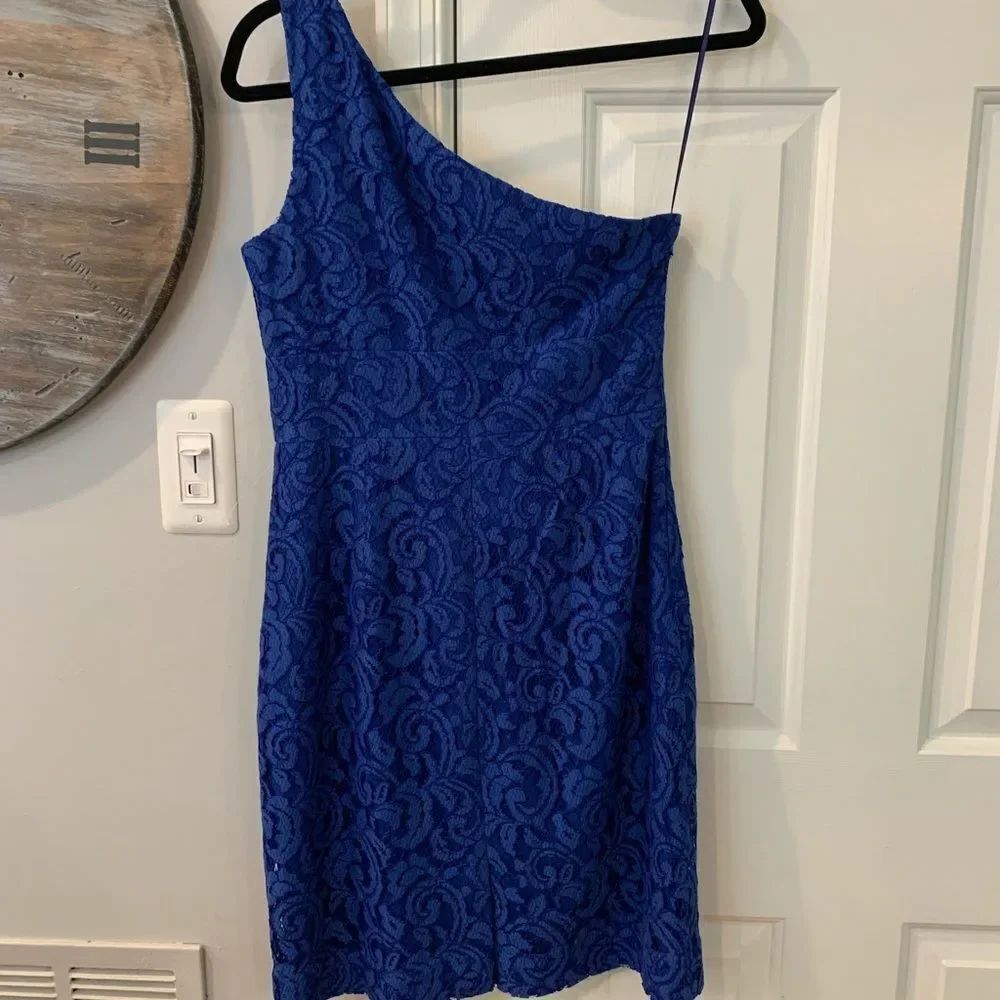 J Crew Alexa Lace One Shoulder Royal Blue Dress 4